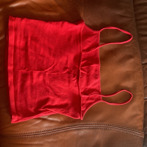red cropped spaghetti strap garage tanktop. - Picture 2 of 2